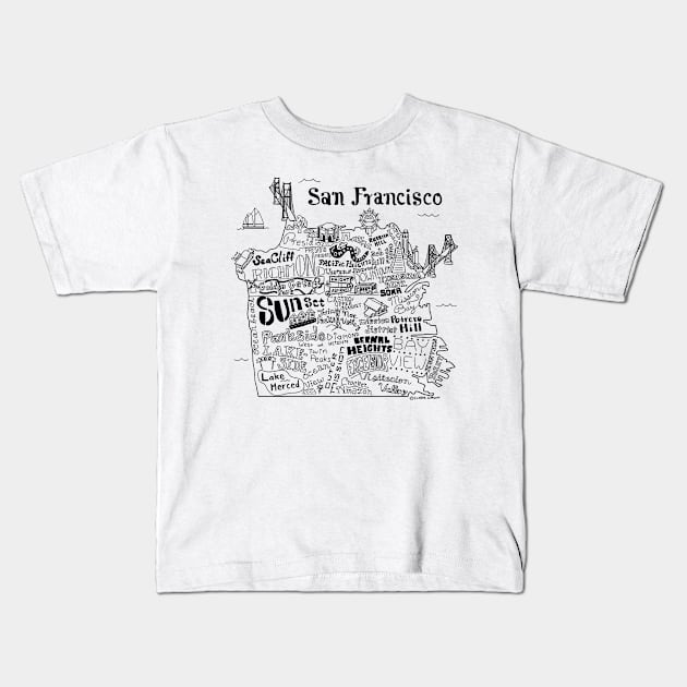 San Francisco Illustrated Map Kids T-Shirt by Claire Lordon